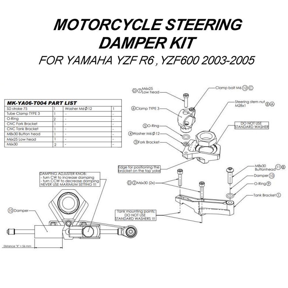 For YAMAHA YZF600 R6 2003-2005 - огляд і ціна Steering Damper Stabilizer Kit Cnc