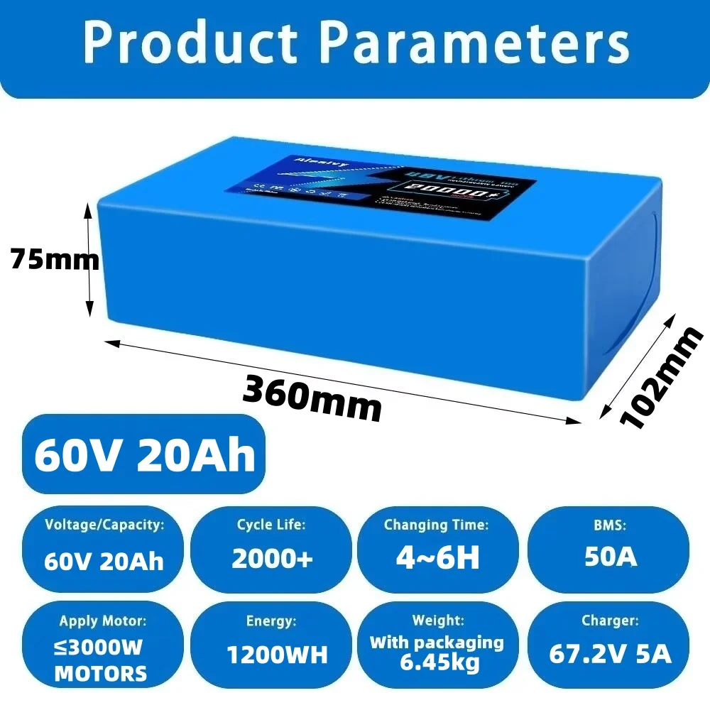 Aleaivy 60V Battery 20AH 30AH  - огляд і ціна 60V 30Ah 21700 Battery Pack