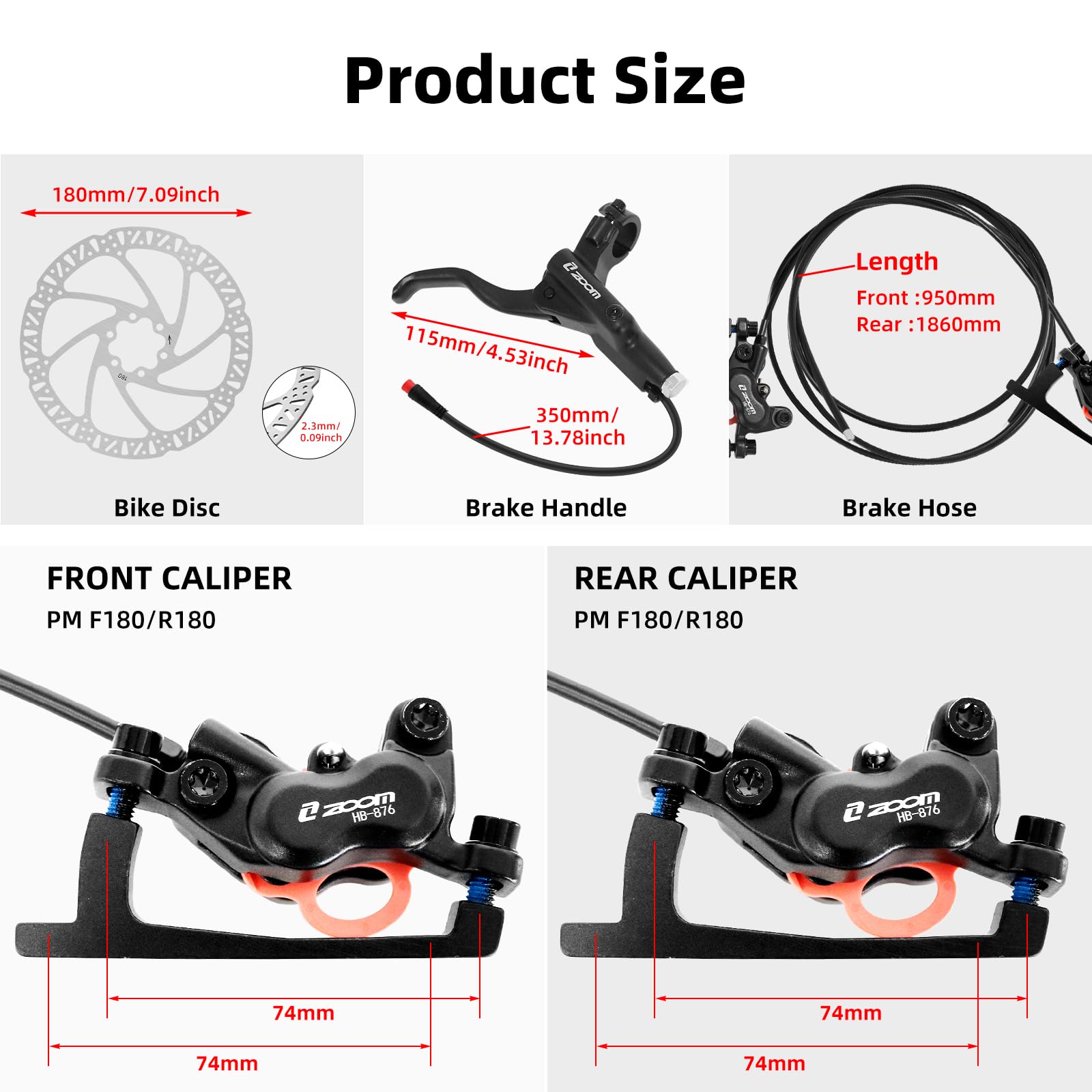 ZOOM HB876E Hydraulic Disc Bra - огляд і ціна Zoom Hydraulic Brake 4 Piston E-Scooter